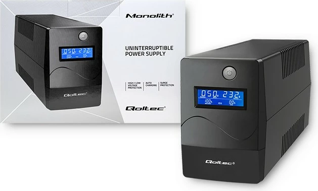 UPS Qoltec Monolith 650VA 360W me LCD, USB, RJ45, i zi
