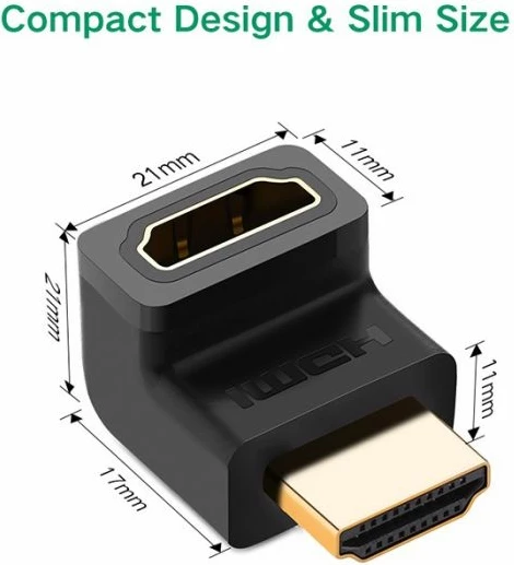 Adapter HDMI UGREEN 20110 kënd i djathtë M në F 4K@60Hz i veshur me ar, i zi, polybag