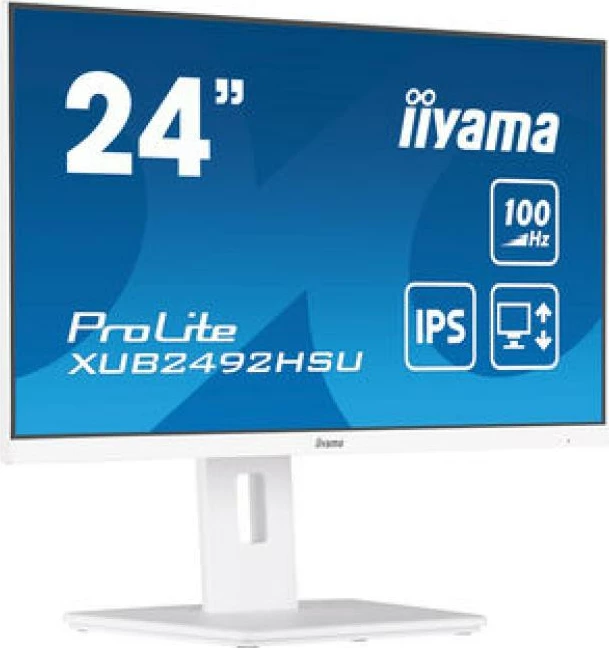 Monitor iiyama ProLite XUB2492HSU-W6 24", IPS, 100Hz, AdaptiveSync, altoparlantë, HDMI/DisplayPort, USB 3.2, qëndrim i rregullueshëm 150mm, i bardhë