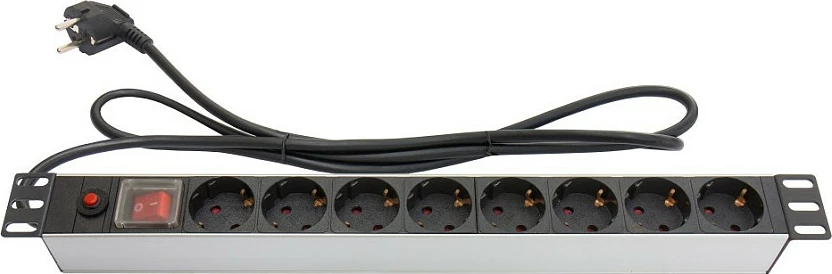 Zgjatues rryme 19" GoodConnections GC-N0087, 8x Type F (Schuko), 1.8m, me switch, zi/argjendtë