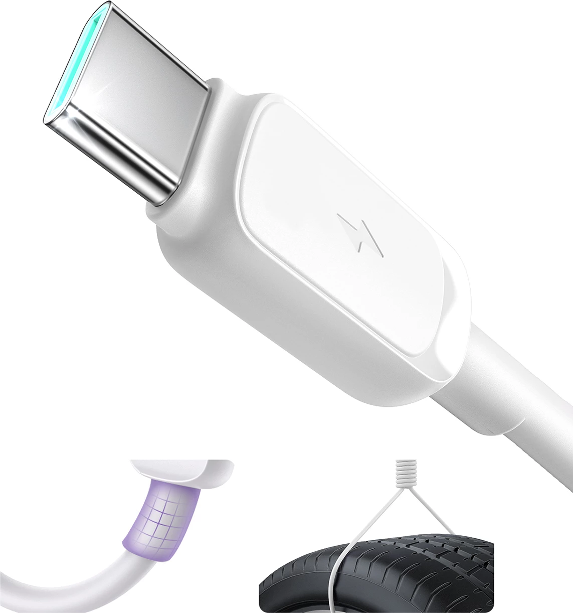 Kabllo Joyroom Multi-Color Series A14, USB-A / USB-C, 1.2m, Bardhë