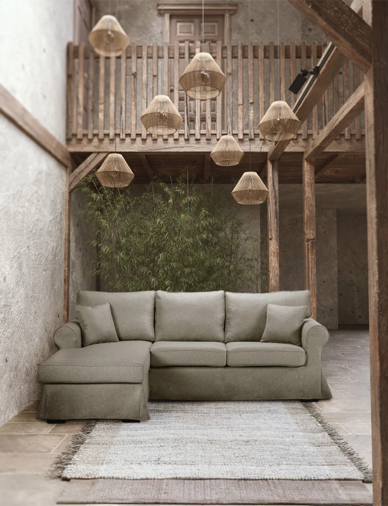 Kënd divani ASHLEY, këllëf i heqshëm, ngjyrë kafe e çelët, 236x171x91