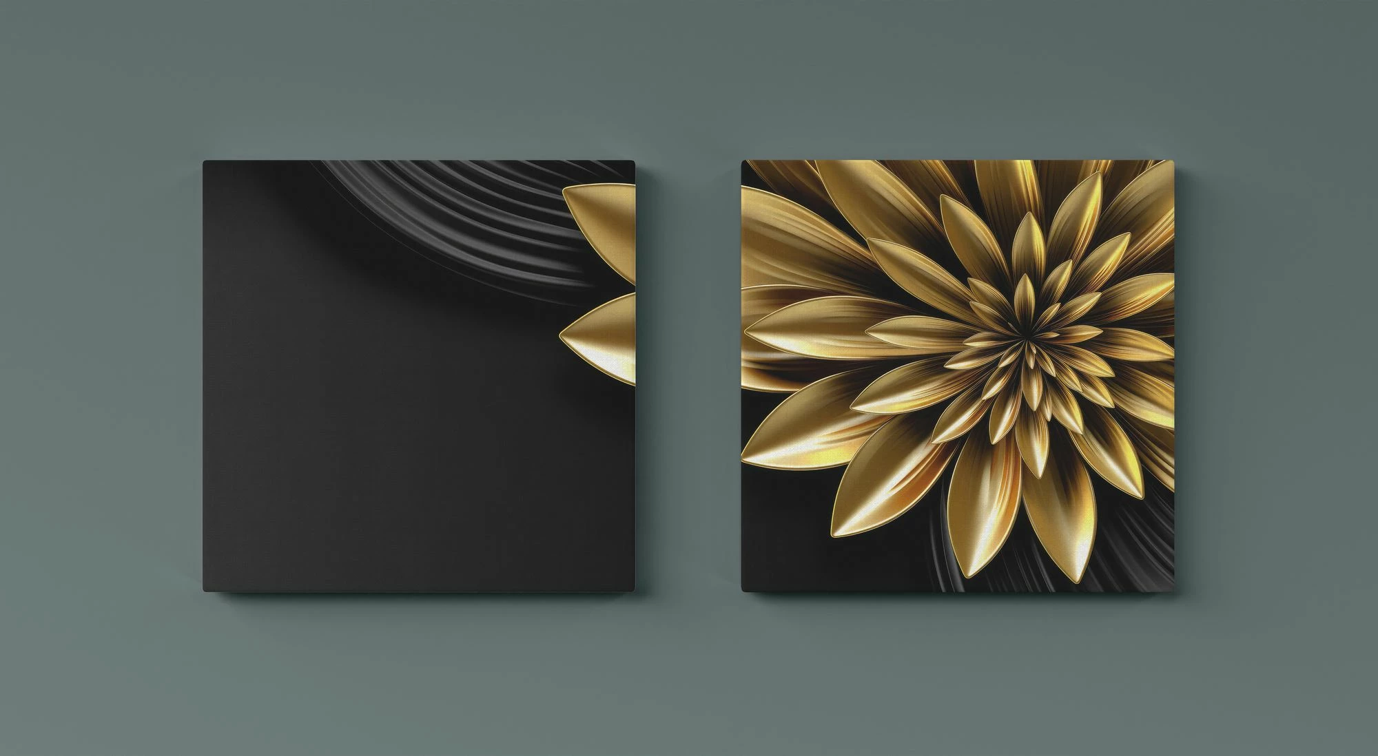Set pikturash dekorative në kanavacë, ngjyrë ari e zezë, 2 copë, 30x30cm
