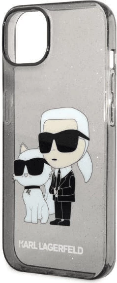 Mbështjellës KARL LAGERFELD KLHCP14MHNKCTGK për iPhone 14 Plus, Glitter IML NFT Full Bodies, transparent e zezë me glitter