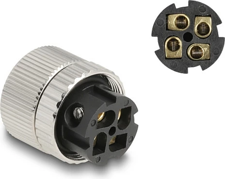 Konektor DeLOCK M12 A-coded 4-pin femër 90°, metal, IP67, i zi/argjendtë