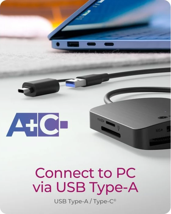 lexues kartelash ICYBOX IB-CR302-CU3, USB 3.2 Gen 1 (5 Gbit/s), lidhje USB-A dhe USB-C, UHS-I, për SD/microSD/CompactFlash/Memory Stick, e zezë