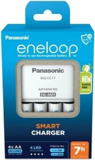 Karikues baterish Panasonic Smart + 4x AA Eneloop 2000 mAh, i bardhë
