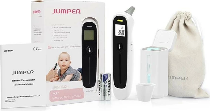 Termometër në vesh Jumper JPD-FR304, Bluetooth 5.0, bardhë e zi