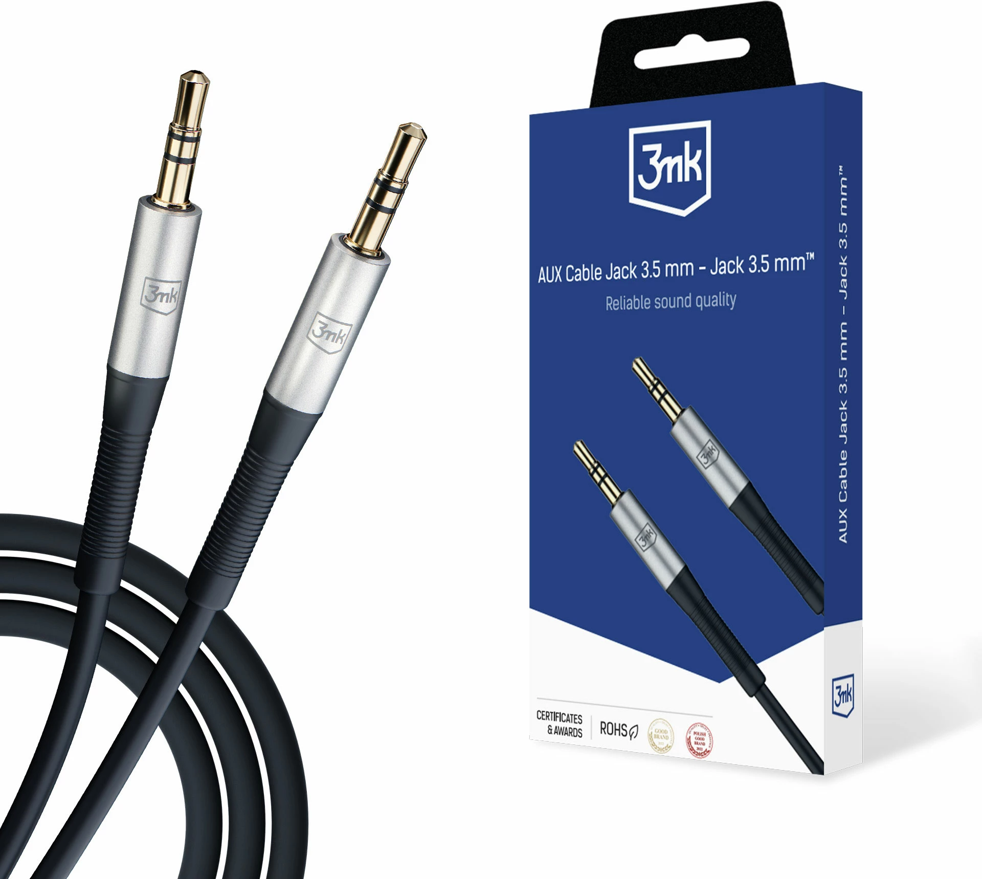 Kabllo AUX 3mk Protection, 1m, mini jack 3.5 mm, e zezë