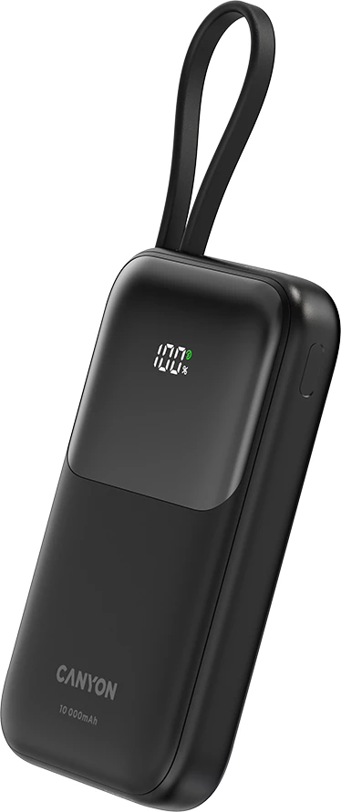 Power bank CANYON OnPower 101 10000 mAh PD 22.5W me kabllo të integrume Type-C, e zezë