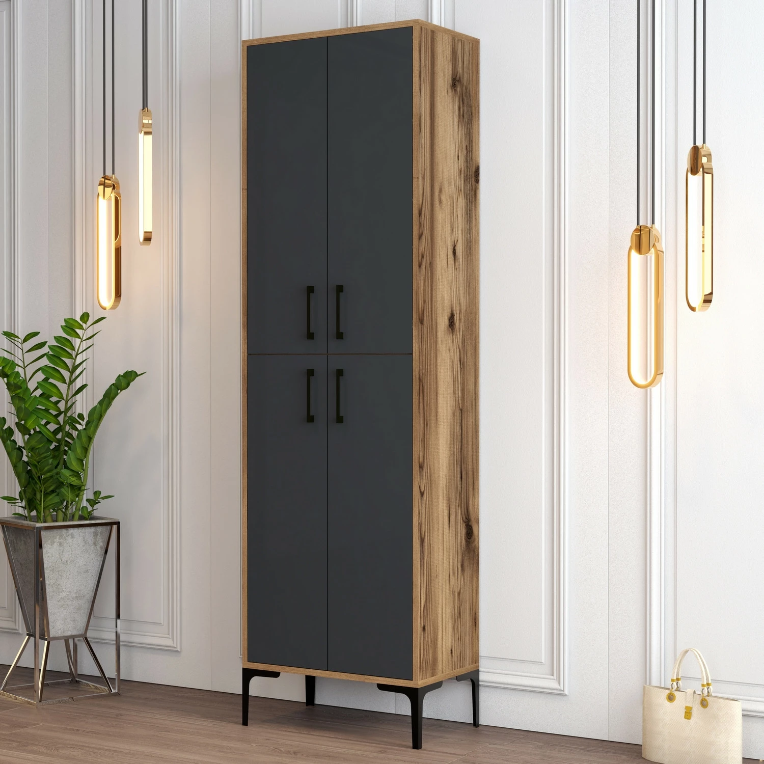 Dollap këpucësh Skye Decor, Berlin A, ngjyrë arrë dhe antracit