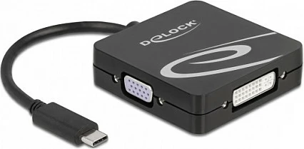 Adapter USB-C DeLOCK 4-në-1 (VGA/DVI/HDMI/DisplayPort), 4K, i zi