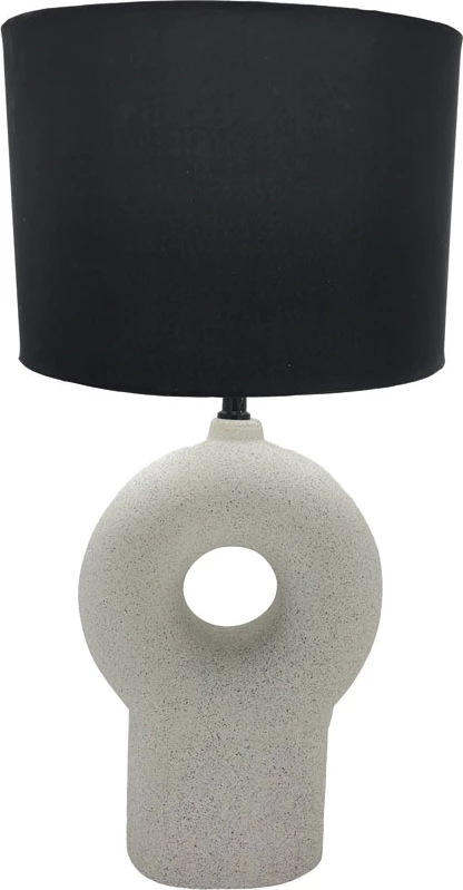 Llambë tavoline VEGG, bazë qeramike e bardhë, abazhur liri i zi, 20x10x52cm