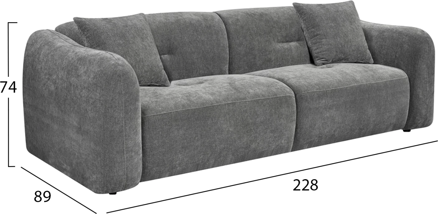 Kauç 3-vendësh JUNOA, material gri, 228x89x74cm