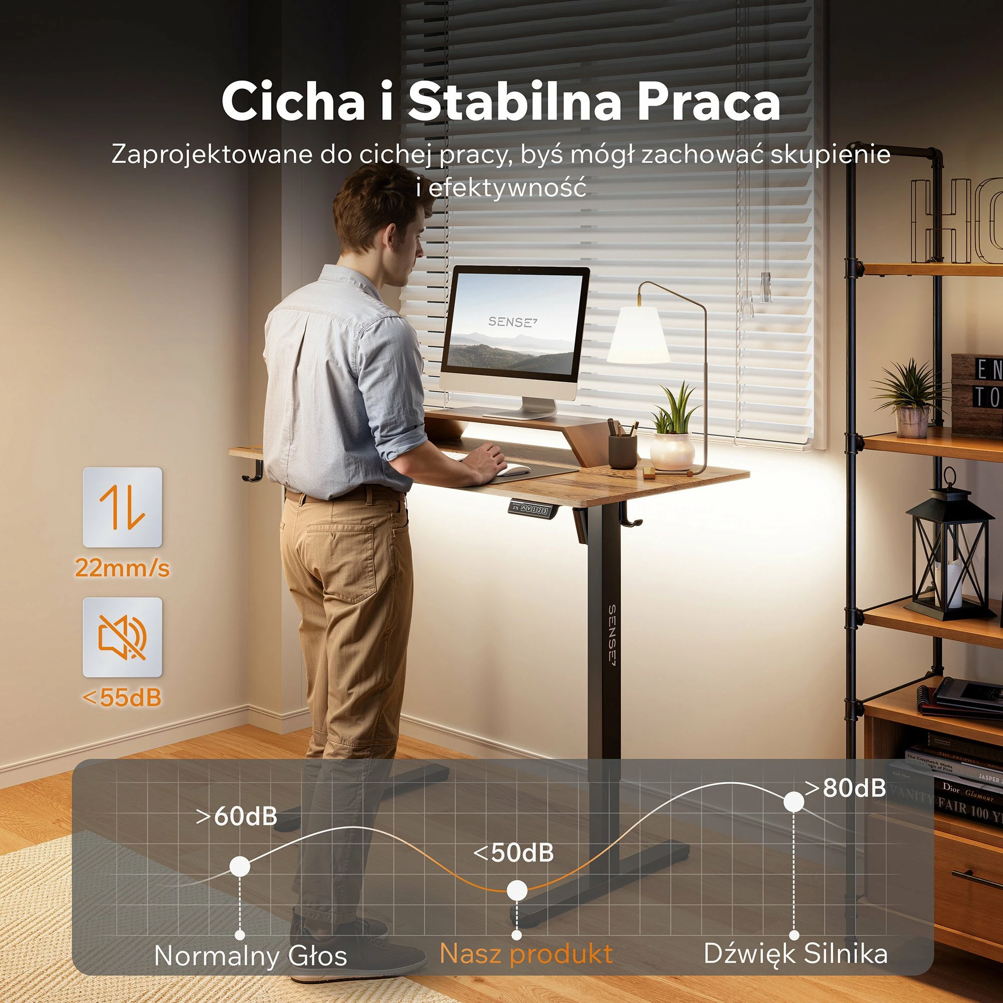 Tavolinë elektrike SENSE7 NOJO LIGHT 120x60 cm, rregullim lartësie 72-118 cm, kafe e errët