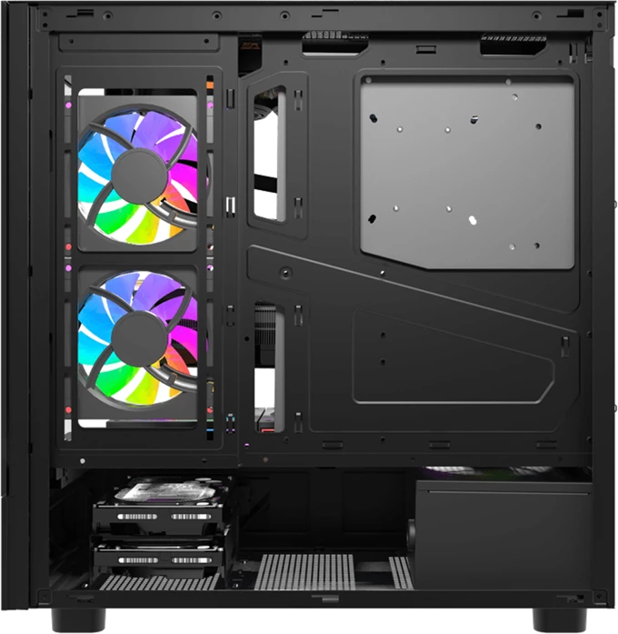 Kasë DarkFlash DS950V, midi tower, ekran IPS 6\", xham i temperum, 6 ventilatorë 120mm, e zezë, set me 6 ventilatorë