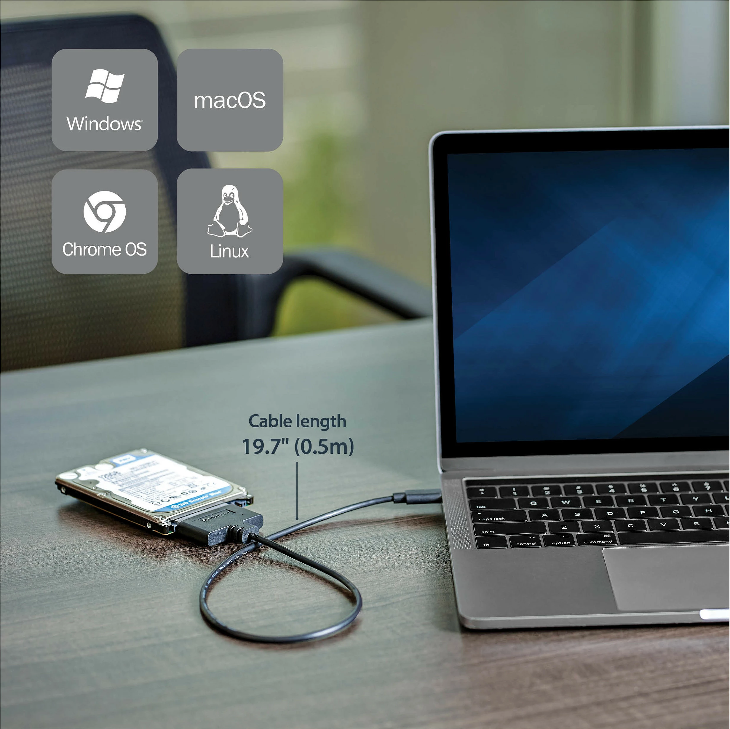 Kabllo adapter StarTech USB31CSAT3CB USB-C në SATA për 2.5", USB 3.1 Gen 2 10Gbps, 0.5m, e zezë