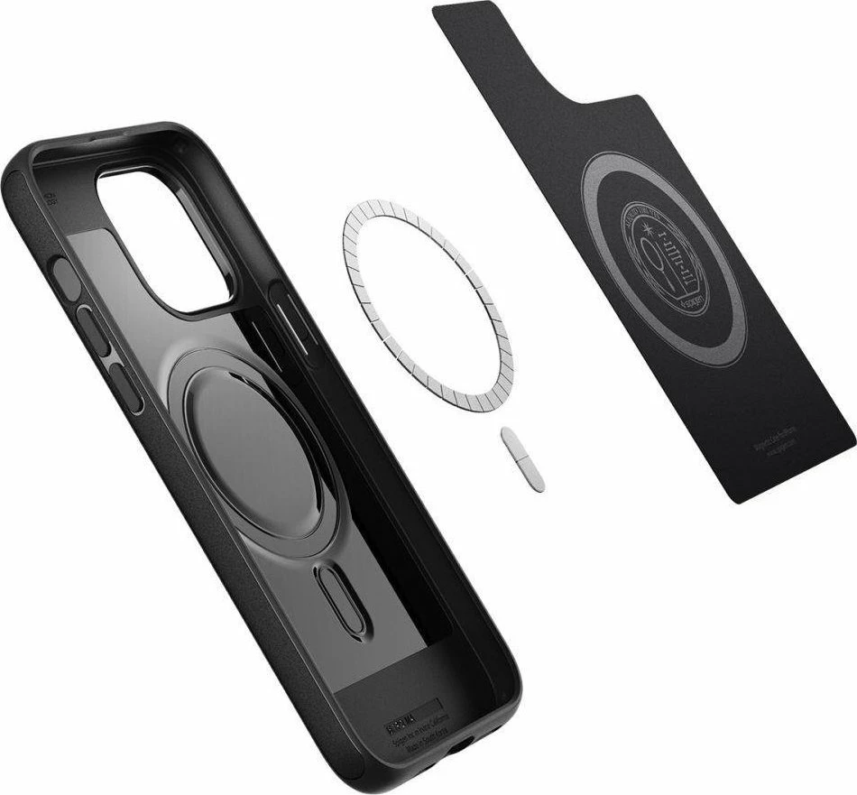 Mbështjellës Spigen Mag Armor për Apple iPhone 14 Pro Max, fibër aramidi (Kevlar), pllakë magnetike, i hollë, i zi, set 1 copë