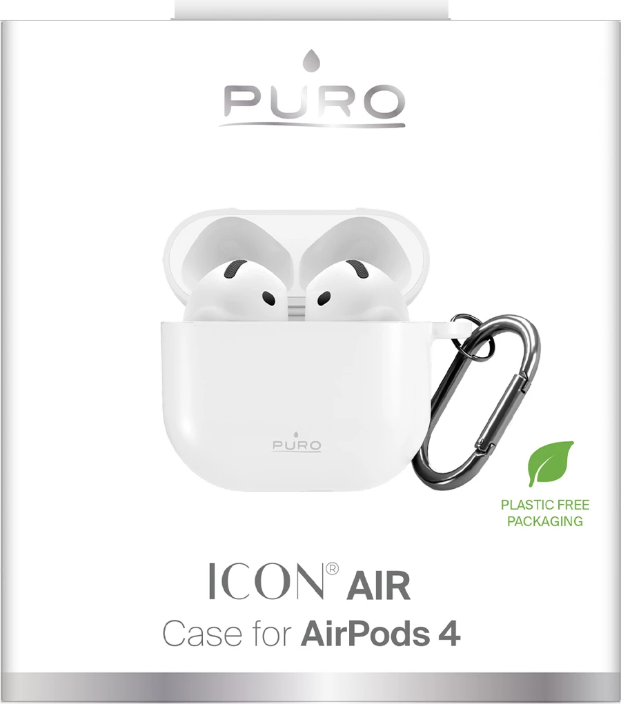 Mbështjellës silikoni për AirPods Puro Icon për AirPods 4, me karabinë, i bardhë