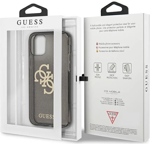 Mbështjellës Guess GUHCP12LPCUGL4GBK për iPhone 12 Pro Max 6.7", i fortë, Glitter 4G Big Logo, i zi