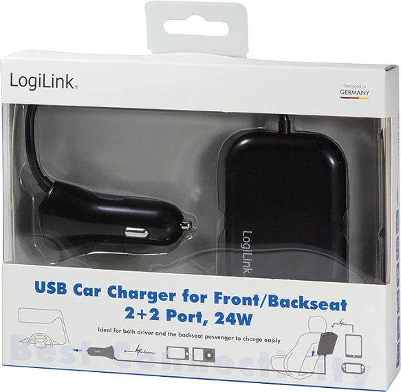 Karikues veture USB LogiLink, 4 porta (2+2), 24W, i zi