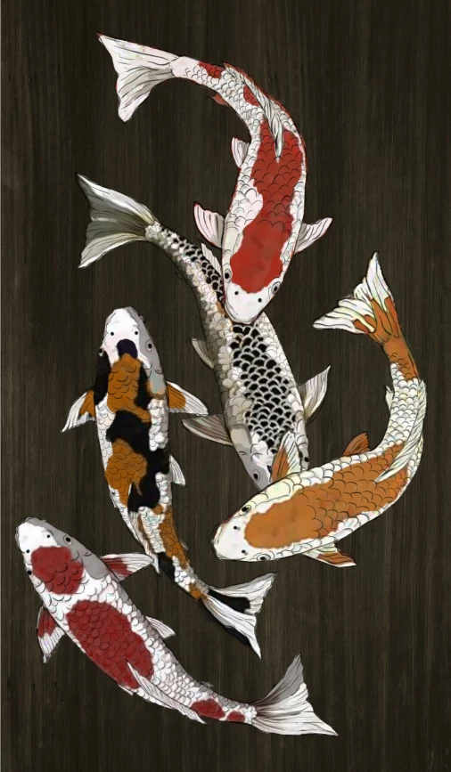 Pikturë dekorative me peshq shumëngjyrësh, kanavacë, 70x120x4cm