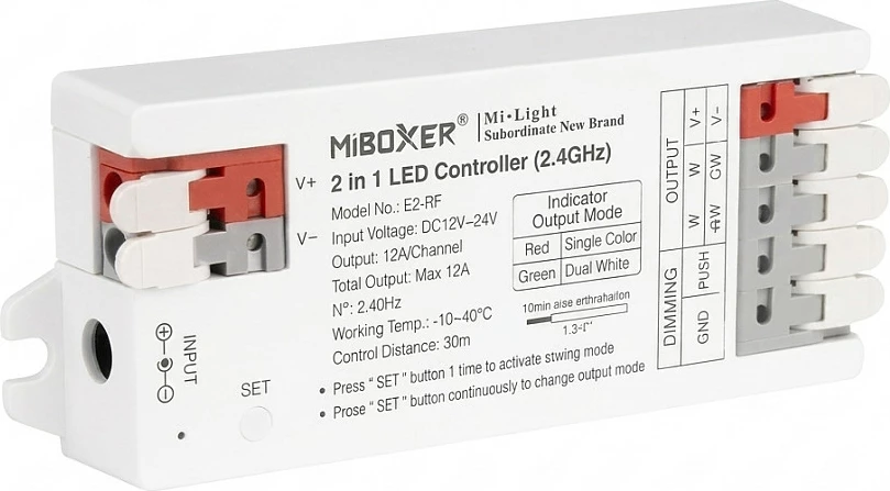 Kontroller LED Miboxer E-Series E2-RF 2in1 Single Color/Dual White (CCT), WLAN + 2.4G, DC 12-24V, i bardhë