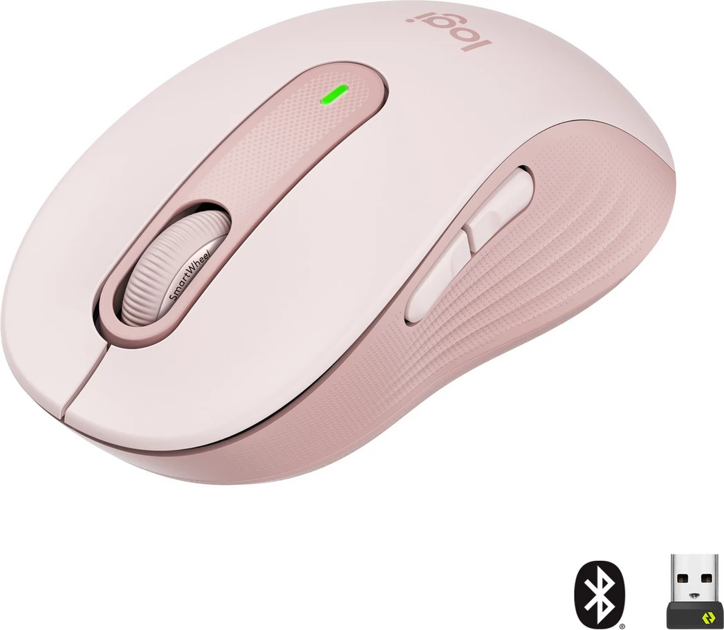 Maus Logitech Signature M650 910-006254, pa tel, Bluetooth dhe USB nano receiver, rozë