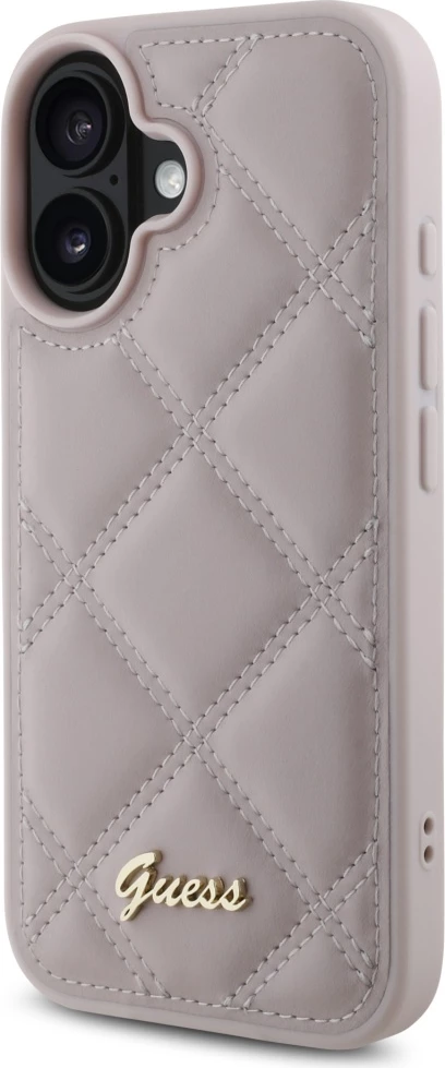 Mbështjellës Guess Quilted Metal Logo për iPhone 16, Rozë