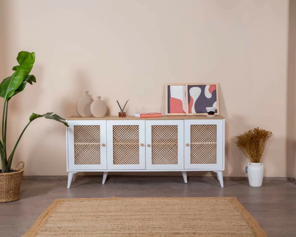 Konsol Skye Decor, ngjyrë e bardhë dhe lis, Goose