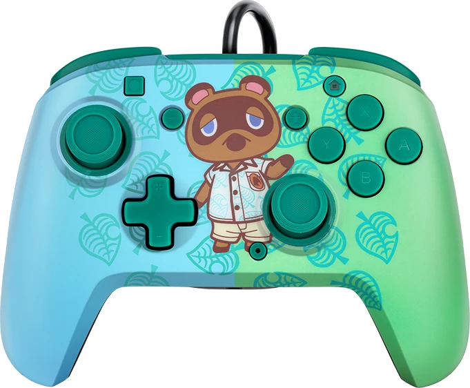 Kontroller me kabllo PDP Wired Deluxe Face Off për Nintendo Switch, Animal Crossing, me audio jack 3.5mm, kabllo USB 3m, jeshile/kaltër