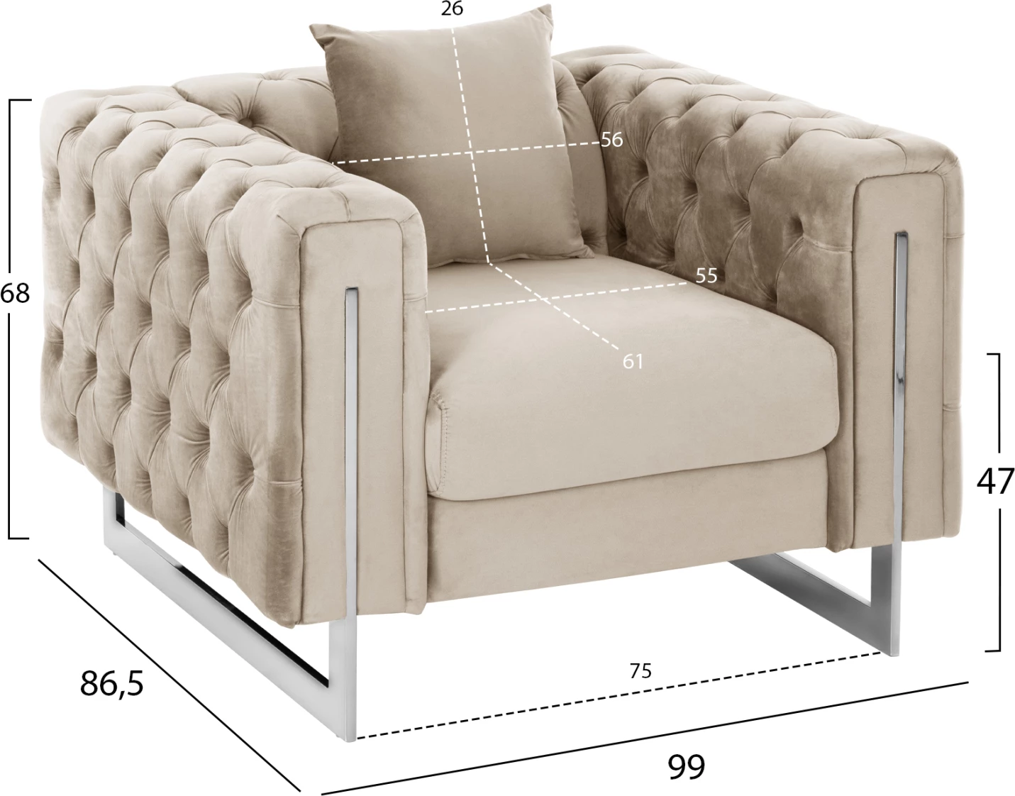 Fotelje Chesterfield krem, FH3261.02, 99x86.5x77H cm