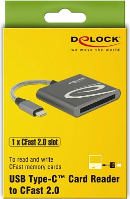Lexues kartelash DeLOCK 91745 CFast/CFast 2.0, USB-C, USB 3.2 Gen 1, 5 Gbit/s, alumini, zi/argjendtë