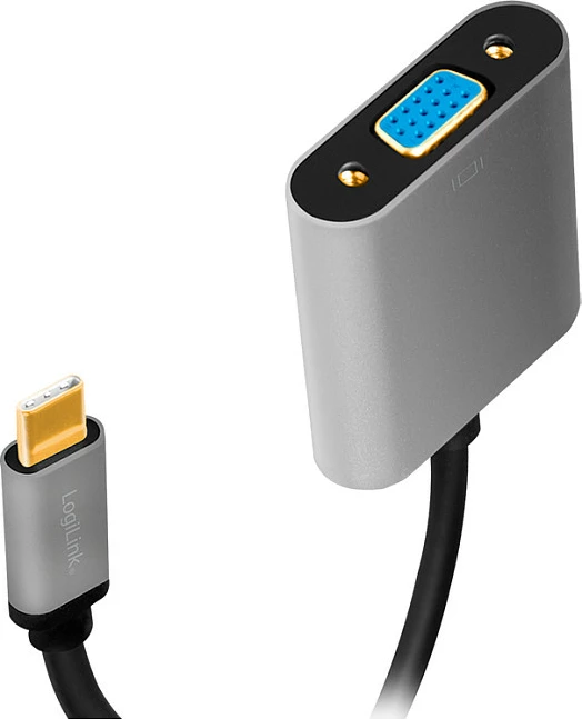 Adapter USB-C në VGA LogiLink, 1080p 60Hz, kabllo 0.15m, alumin, zi/gri