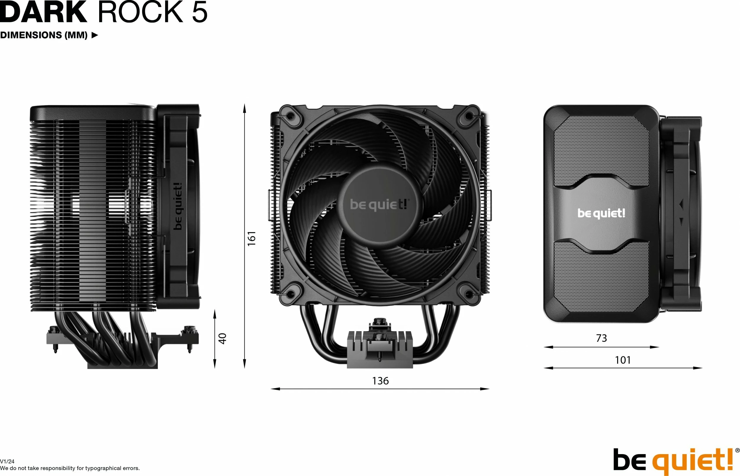 Ftohës CPU be quiet! Dark Rock 5 BK035, 120 mm PWM, 210 W TDP, i zi