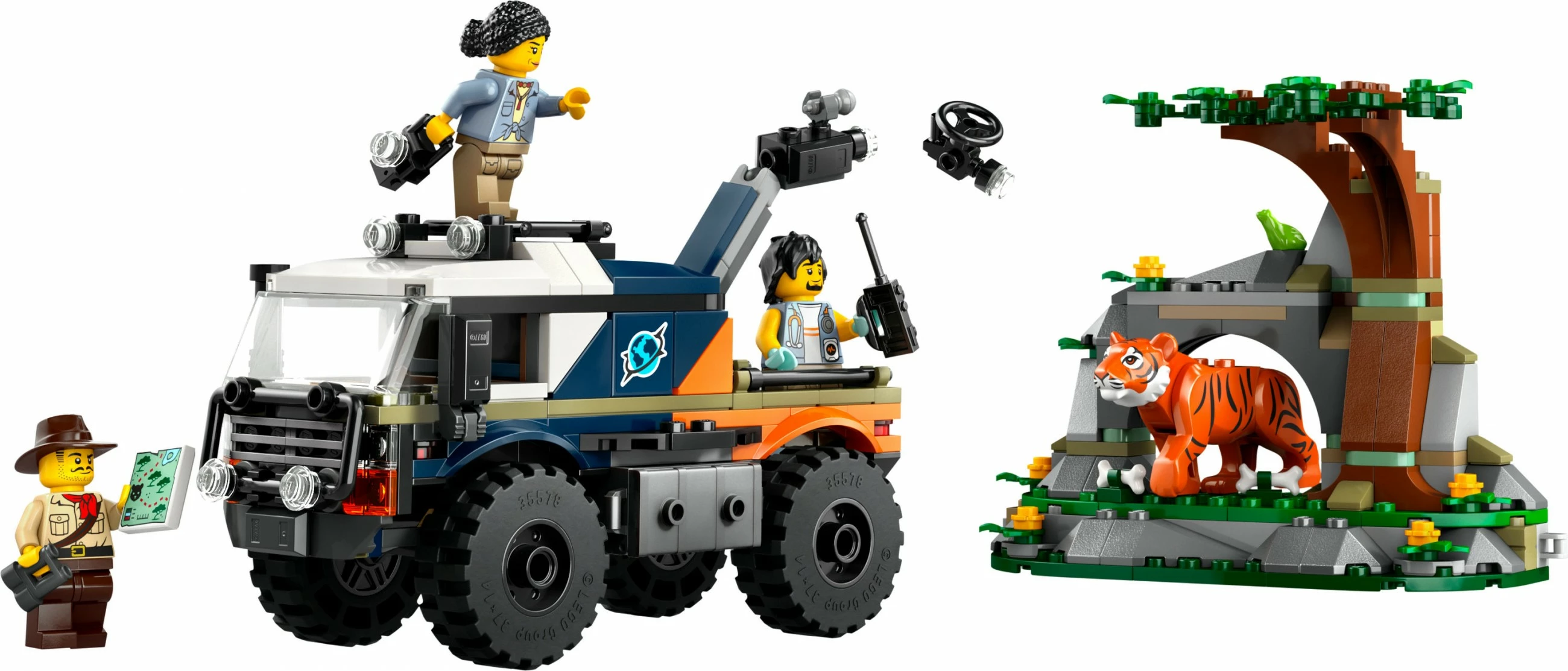 Set LEGO City 60426 Jungle Explorer Truck, lodër ndërtimi, kamion aventurier, me figurina dhe tigër