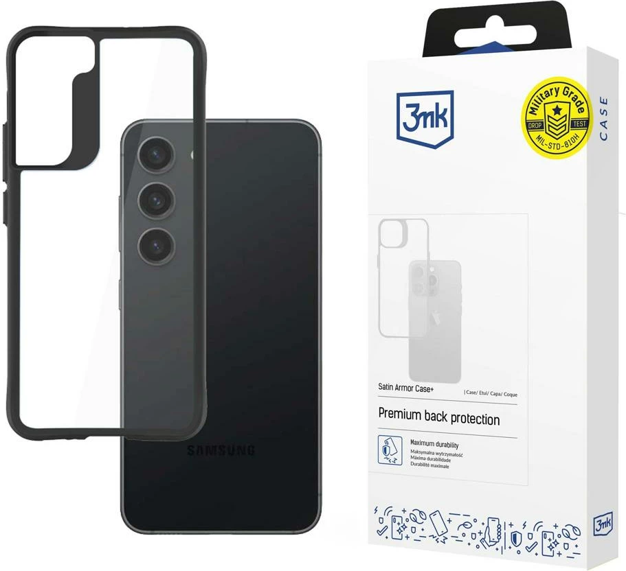 Mbështjellës 3mk Satin Armor Case+ për Samsung Galaxy S23, Transparent, i zi