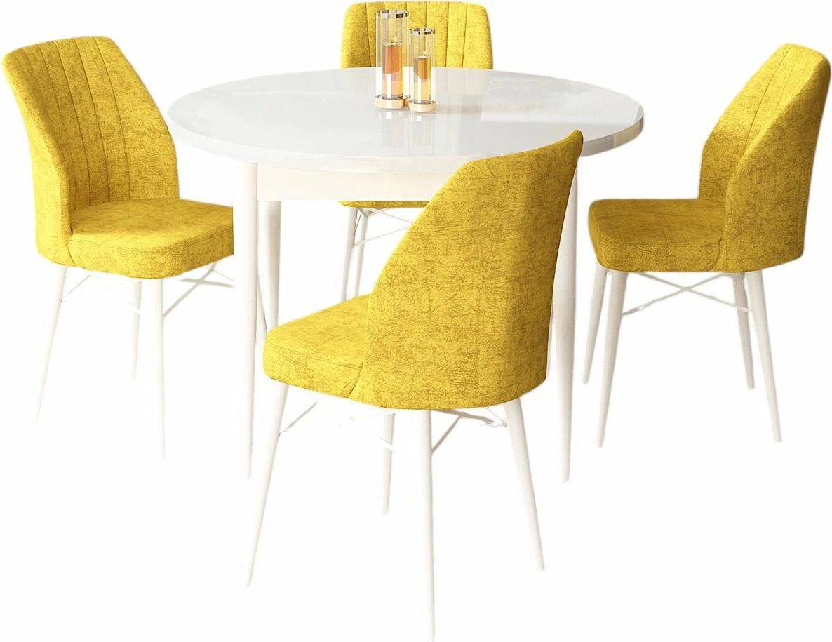 Tavolinë me karrige, 5 copë, Skye Decor, e bardhë, mustard