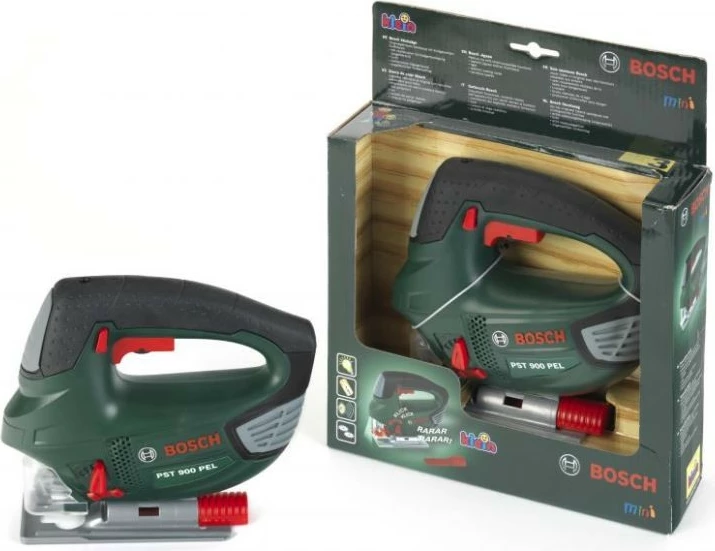 Lodër sharrë elektrike Bosch për fëmijë, Klein 8379, me bateri, e zezë/gri/e gjelbër/e kuqe