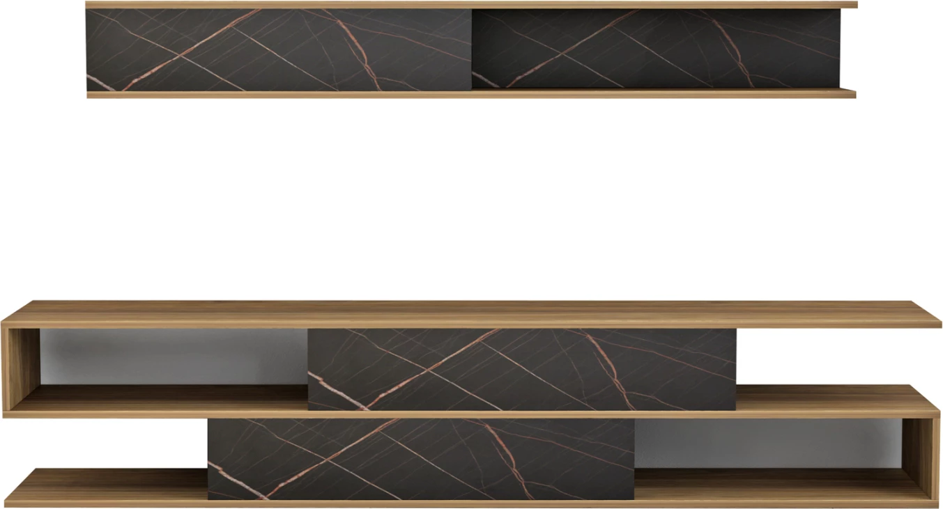 Kompleti i mobiljeve për TV, BIRGITTA, FH8903.12, melaminë, natyrale-mermer i zi, 181x31,5x39,6H cm