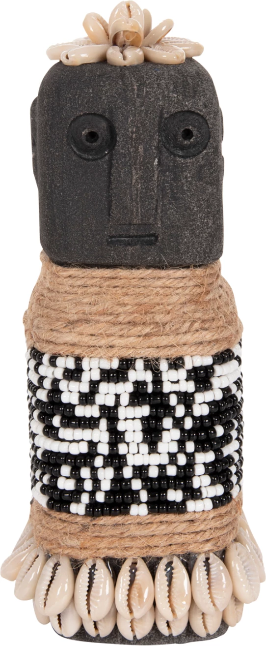 Statujë tavoline SUMBA FH4311 prej guri të zi Paras, me rruaza dhe litar Seagrass, 7x7x17H cm