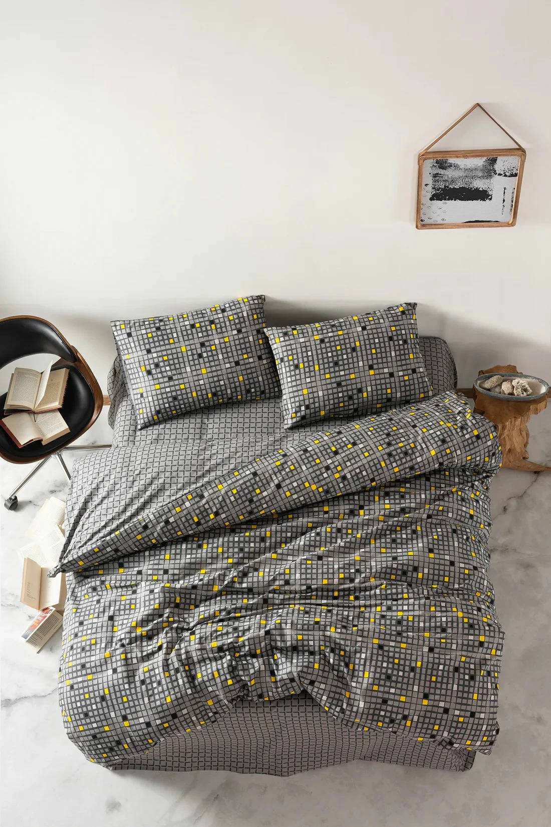 Set mbulesë për jorgan king, L'essentiel, Dama, ngjyrë e verdhë