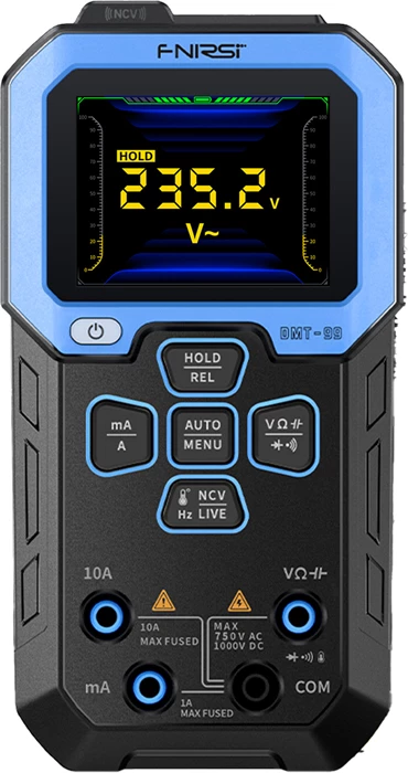 Multimetër digjital smart FNIRSI DMT-99, ekran TFT 2.4\", True RMS, bateri 1500 mAh, USB-C, 10A, blu/zi