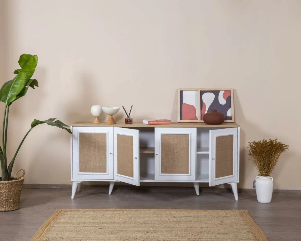 Konsol Skye Decor, montim në mur, e bardhë dhe lis