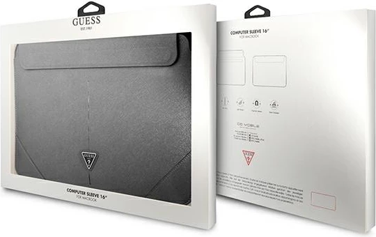 Mbështjellës laptopi Guess Saffiano Triangle Logo, 16", argjendtë