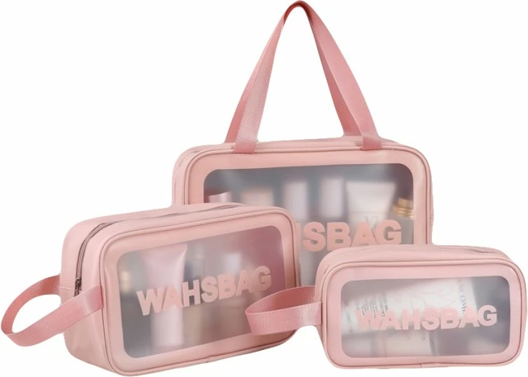 Set çantash kozmetike Ecarla KS83 për femra, pudër rozë, 3 copë