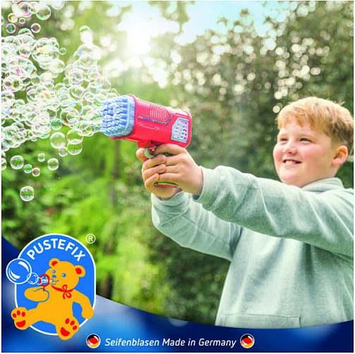 Pistoletë flluskash PUSTEFIX Bubble Bazooka, 36 gryka, LED, 250 ml, blu/kuqe
