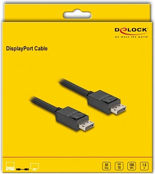 Kabllo DisplayPort DeLOCK 81175, 1.8 m, DP 2.1, 80 Gbit/s, 240 Hz, e zezë