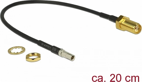 Kabllo antene DeLOCK SMA femër (bulkhead) > TS-9 mashkull, RG-174, 20 cm, e zezë