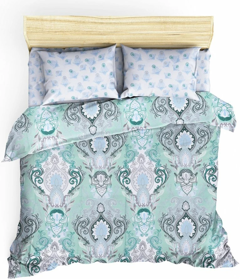 Set mbulesë për jorgan dopio satin, L'essentiel, ngjyrë mente, jeshile, e bardhë